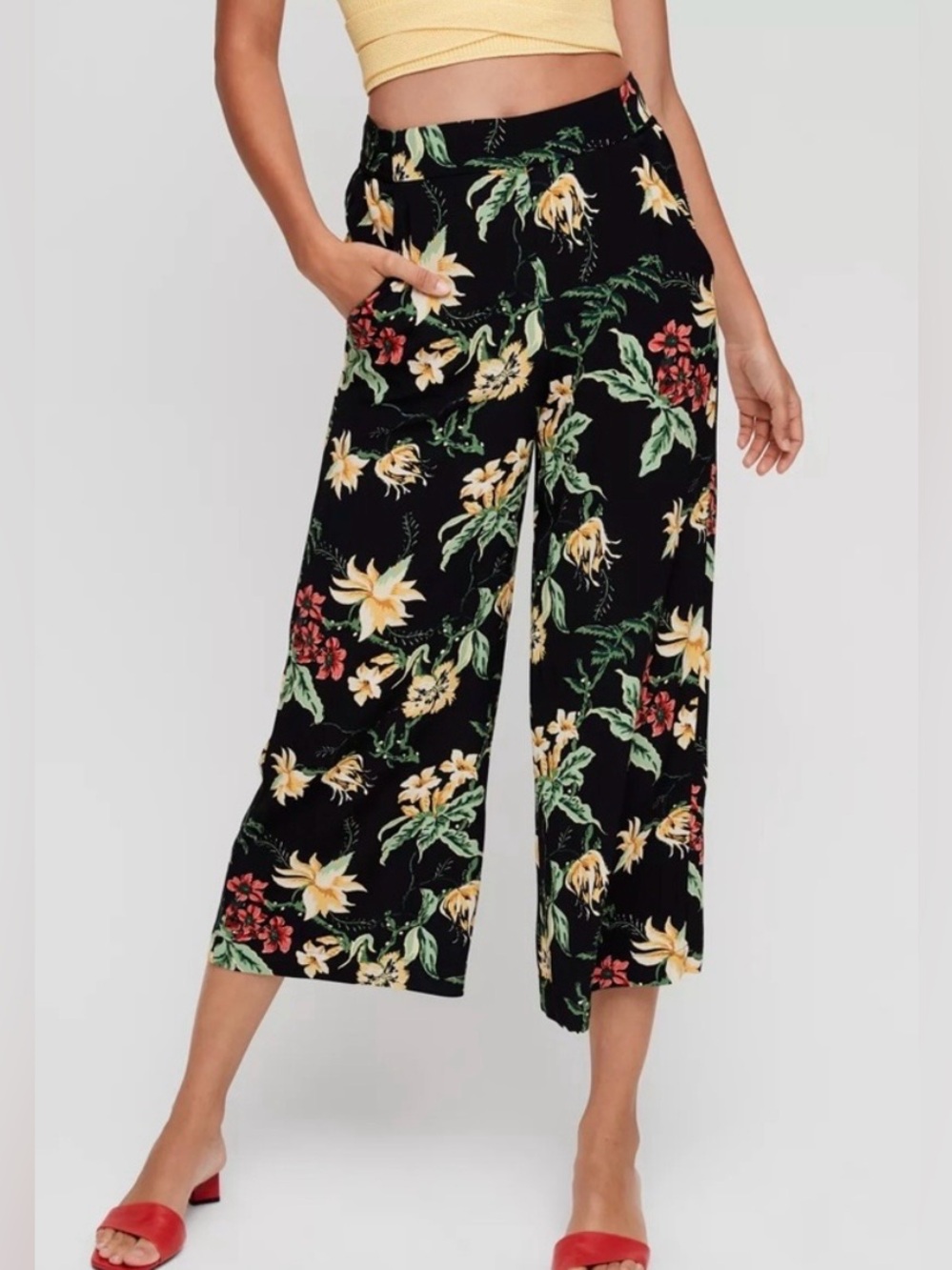 Aritzia WILFRED Faun Ankle Pant Floral High-Waisted Wide-Leg Size S Cottagecore